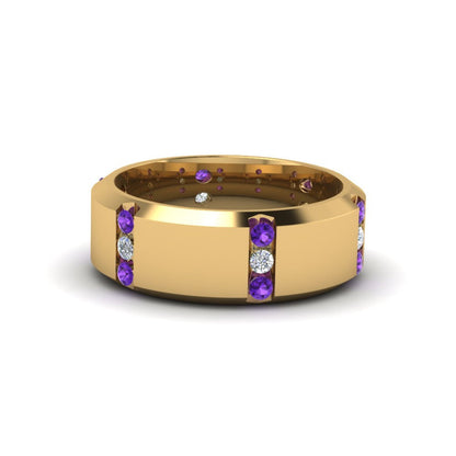 Channel Set 3 Stone Mens Anniversary Ring