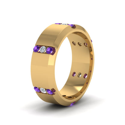 Channel Set 3 Stone Mens Anniversary Ring