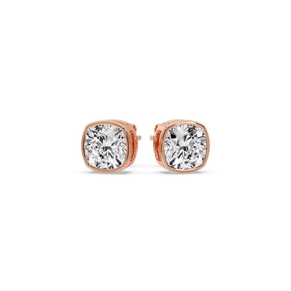 Cushion Diamond Bezel Set Solitaire Certified Stud Earrings