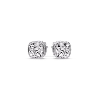 Cushion Diamond Bezel Set Solitaire Certified Stud Earrings