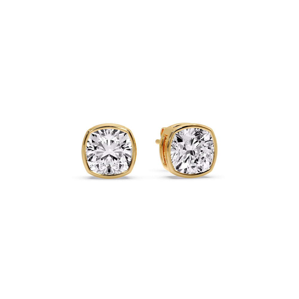 Cushion Diamond Bezel Set Solitaire Certified Stud Earrings