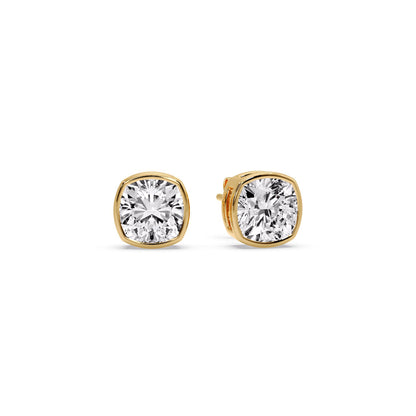 Cushion Diamond Bezel Set Solitaire Certified Stud Earrings