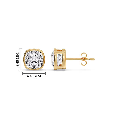 Cushion Diamond Bezel Set Solitaire Certified Stud Earrings