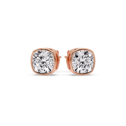 Cushion Diamond Bezel Set Solitaire Certified Stud Earrings
