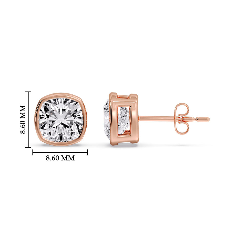 Cushion Diamond Bezel Set Solitaire Certified Stud Earrings