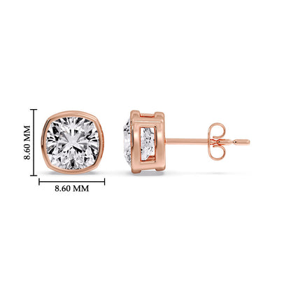Cushion Diamond Bezel Set Solitaire Certified Stud Earrings