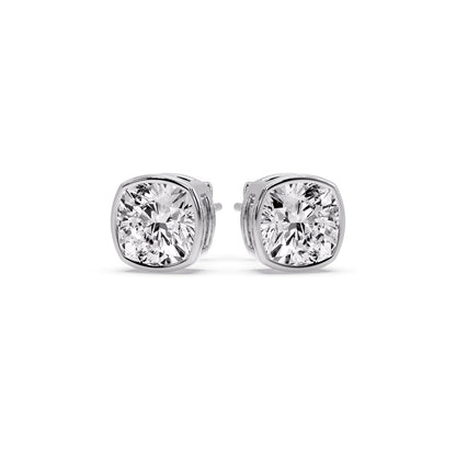 Cushion Diamond Bezel Set Solitaire Certified Stud Earrings