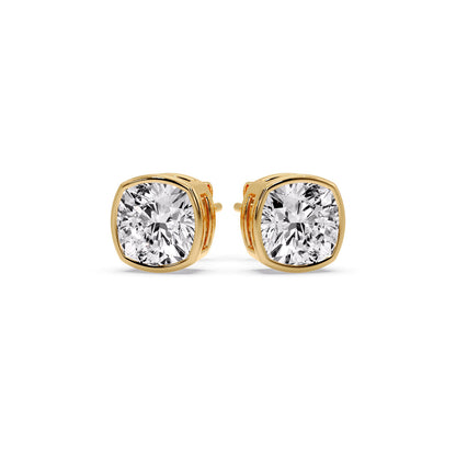 Cushion Diamond Bezel Set Solitaire Certified Stud Earrings