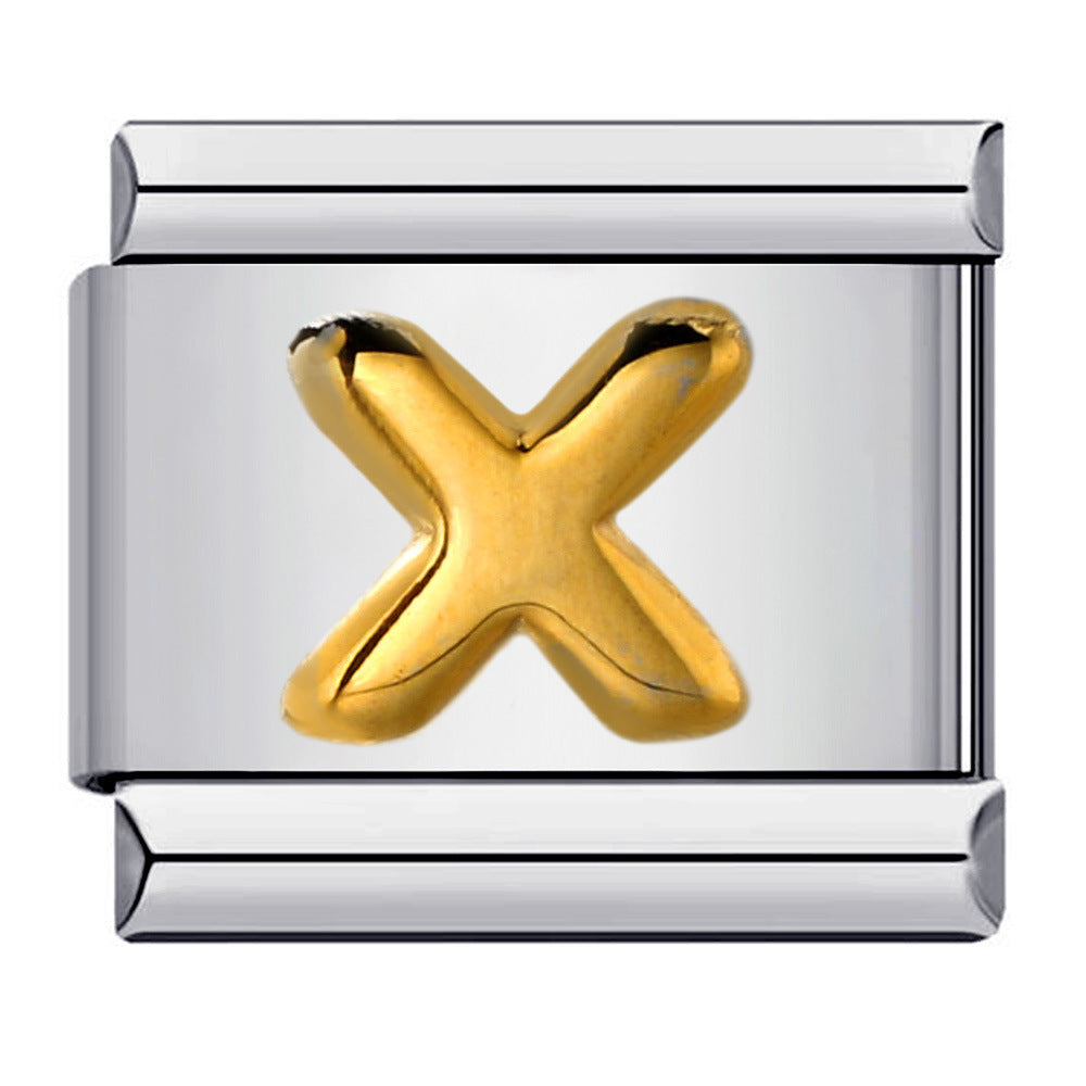 Titanium Steel Gold-plated Raised English Letters DIY Italian Module