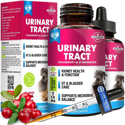 Cat Dog Urinary Tract Infection Treatment Natural UTI Medicine Cranberry 2 Pack 60 ml D Mannose  Kidney Bladder Support Best for Incontinence Pet Renal Health & Care Drops