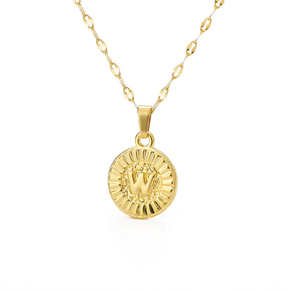 English Alphabet Disc Necklace Women And Men