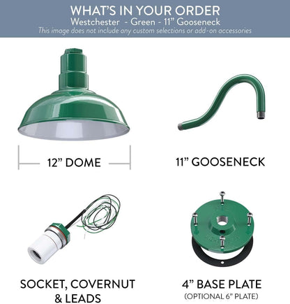 Outdoor Wall Mounted 12 Inch Dome Gooseneck Light