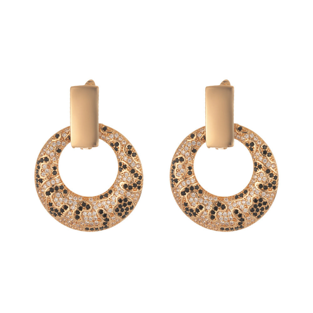 Leopard Print Copper Gold-plated Micro Inlaid Zirconium Snake Pattern Light Luxury High-grade Earrings