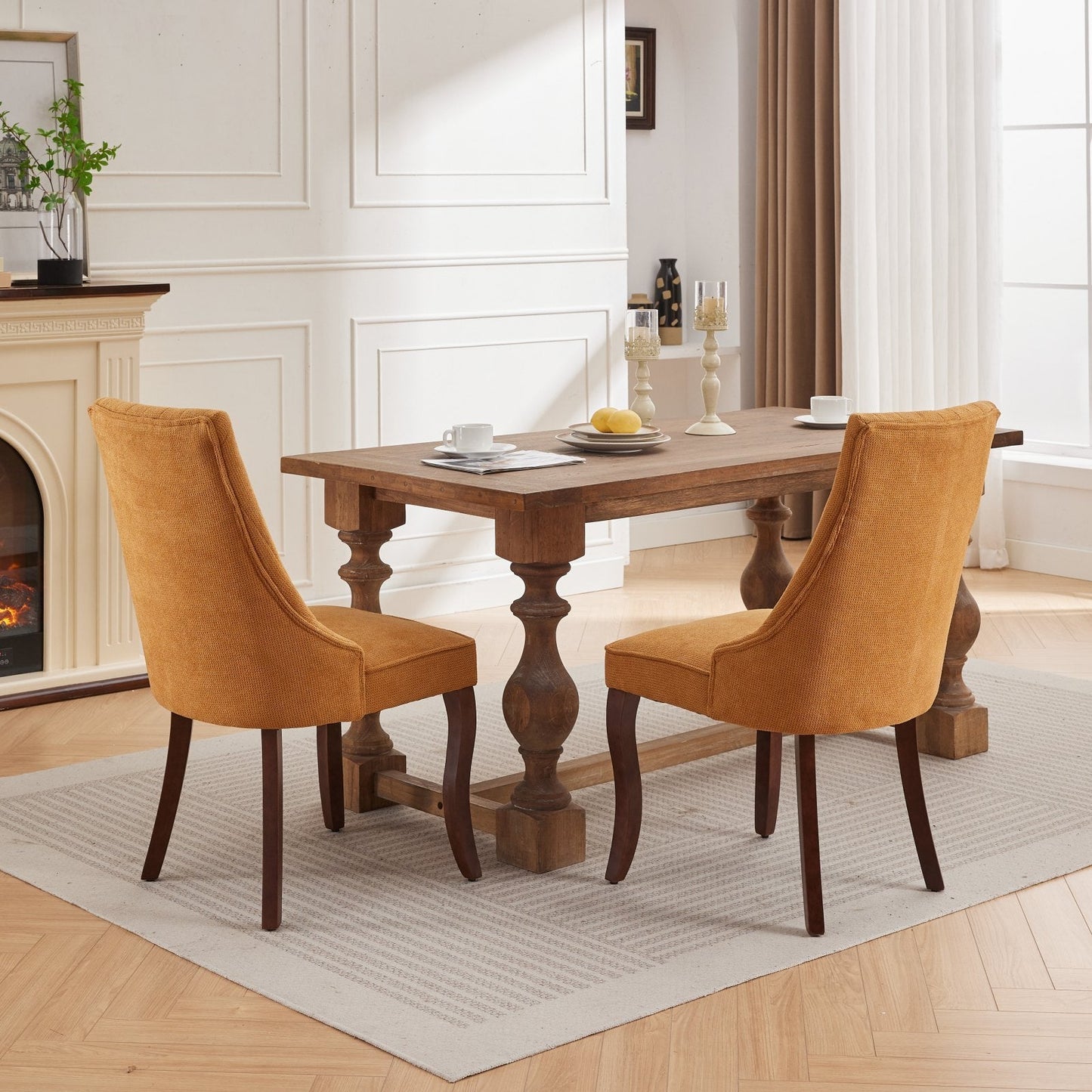 Set of 2 Rayon Cloth Flocking Linen Dining Chairs