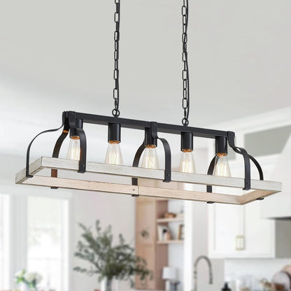 5-Light Metal Linear Chandelier Imitation Wood Grain