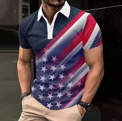 Mens Patterned Streetwear Loose-fitting Short-sleeve T-shirt