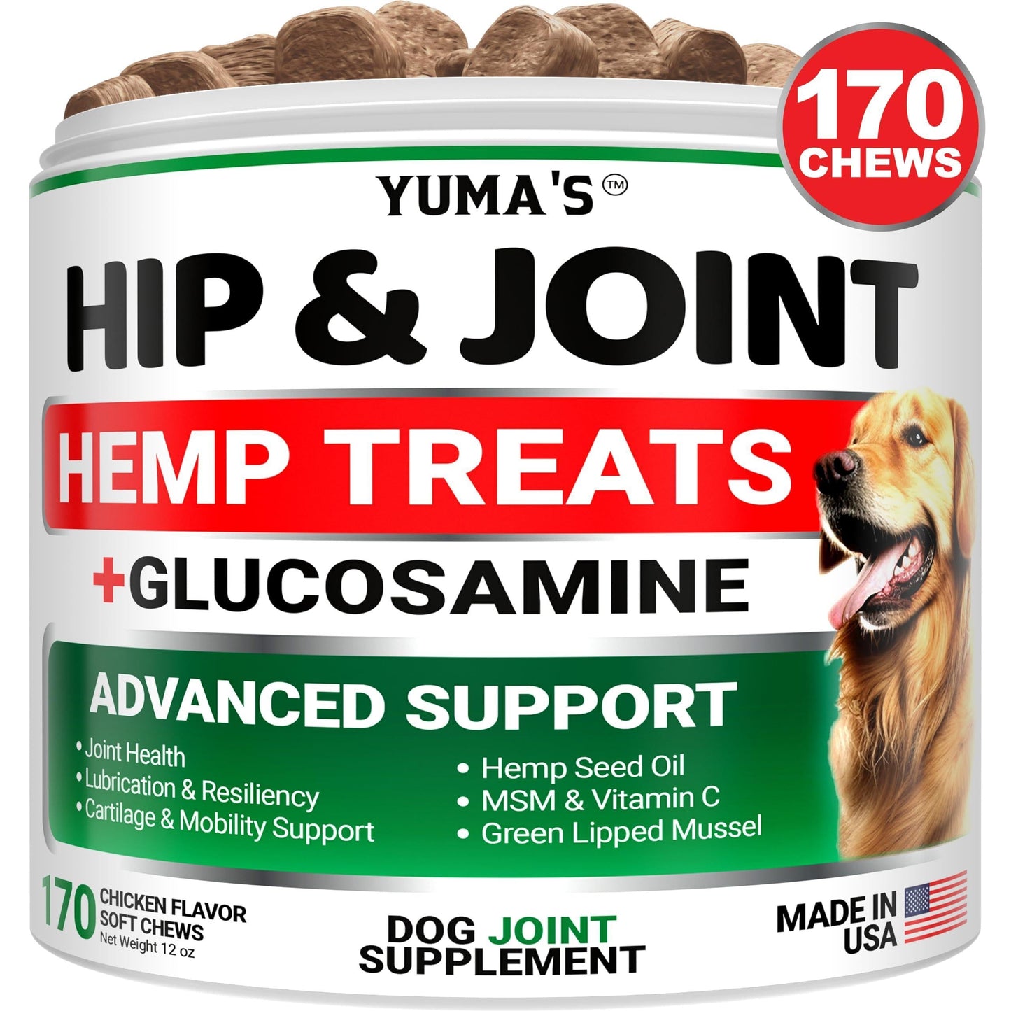 YUMA'S Hemp Hip and Joint Supplement for Dogs Glucosamine for Dogs Dog Joint Pain Relief with MSM Advanced Dog Joint Supplement Health Glucosamine for Dogs Chews  3