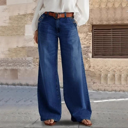 Womens Stylish Relaxed-fit Wide-leg Casual Jeans
