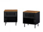 Set of 2 Mid Century Modern Nightstand with Grille Striped Doors,