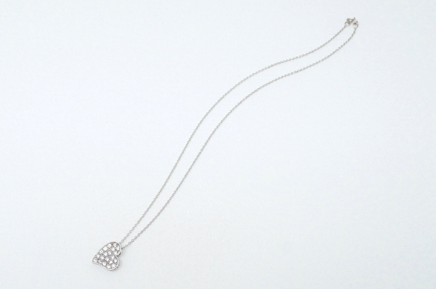 Vintage Simulated Diamond Accented Sweetheart Heart Sterling Silver Necklace 18"