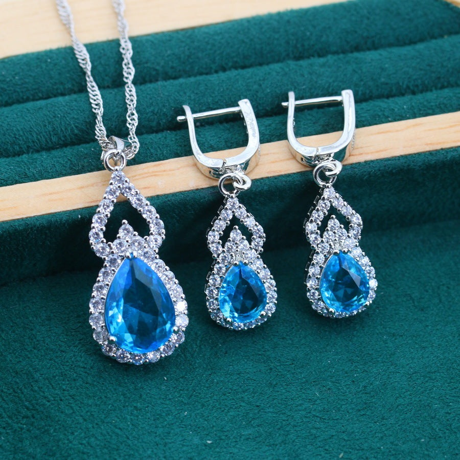 Zircon Inlaid Water Drop Jewelry Earring Ring Necklace