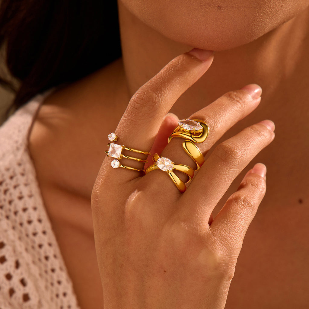 Special-interest Design Non-fading Inlaid Zircon Stainless Steel Ring