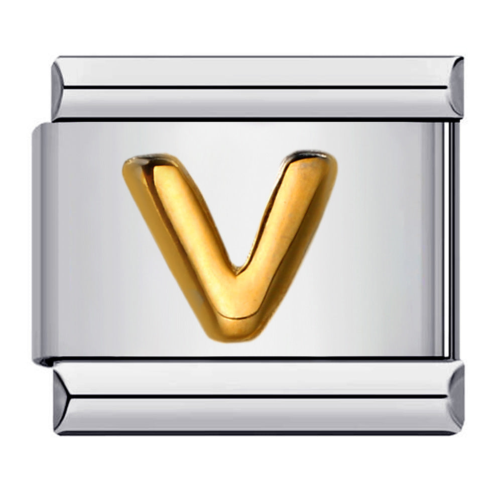Titanium Steel Gold-plated Raised English Letters DIY Italian Module