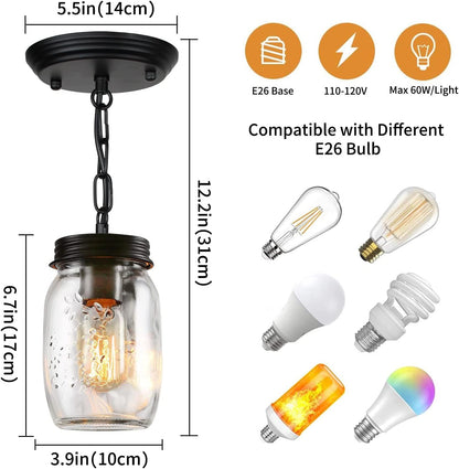 1 Light Glass Mason Jar Pendant Light Fixture