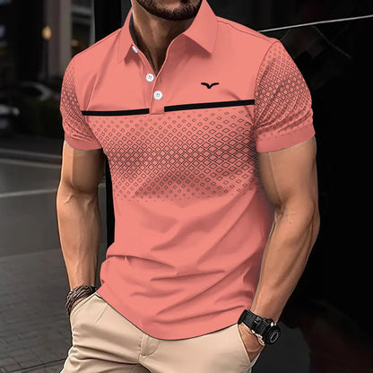 Men's Slim-Fit Printed Lapel Short-Sleeve Polo Shirt