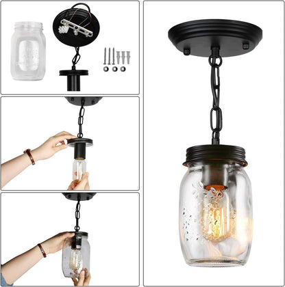 1 Light Glass Mason Jar Pendant Light Fixture