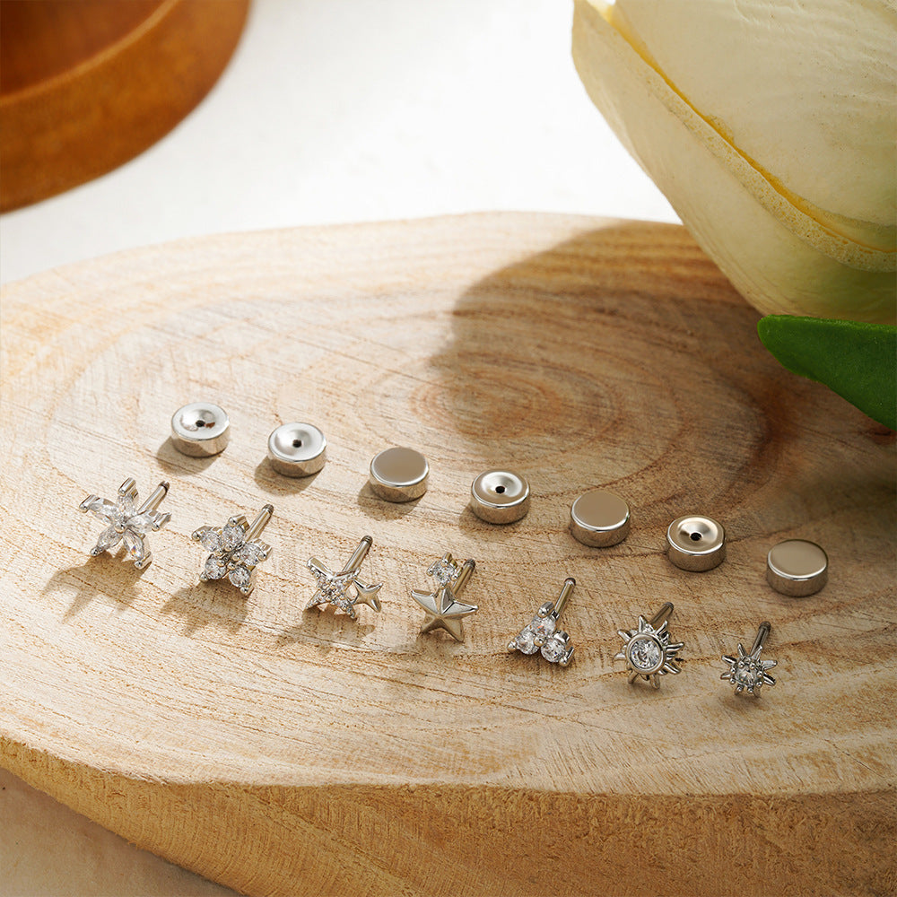 Stainless Steel 18K Gold Zircon Ear Bone Stud Titanium Steel Mini Ear Studs