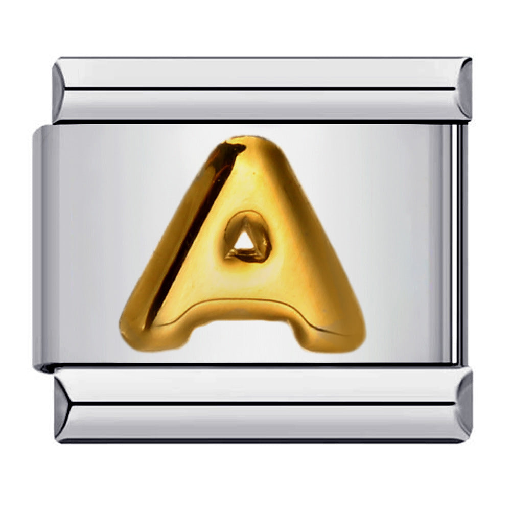 Titanium Steel Gold-plated Raised English Letters DIY Italian Module