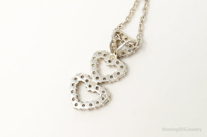 Vintage Open Hearts Cubic Zirconia Sterling Silver Necklace
