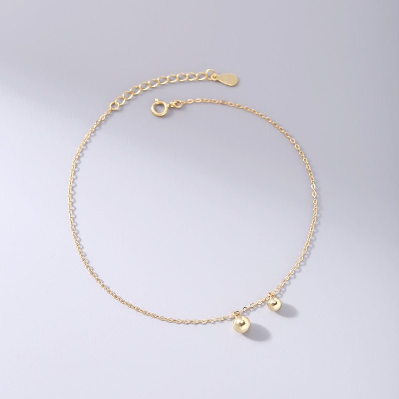 925 Sterling Silver Small Round Bead Chain Anklet Women's Simple