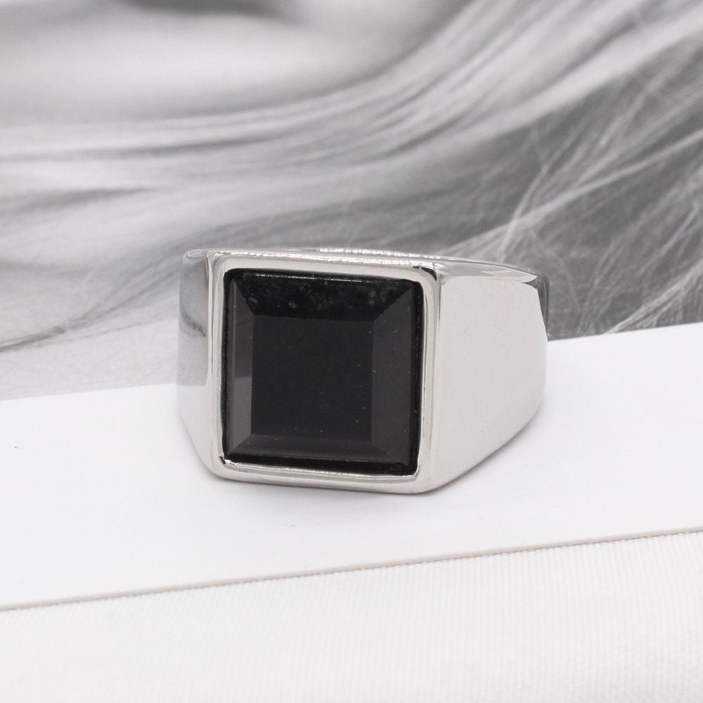 Stainless Steel Glossy Black Epoxy Irregular Hexagonal Men's Ring