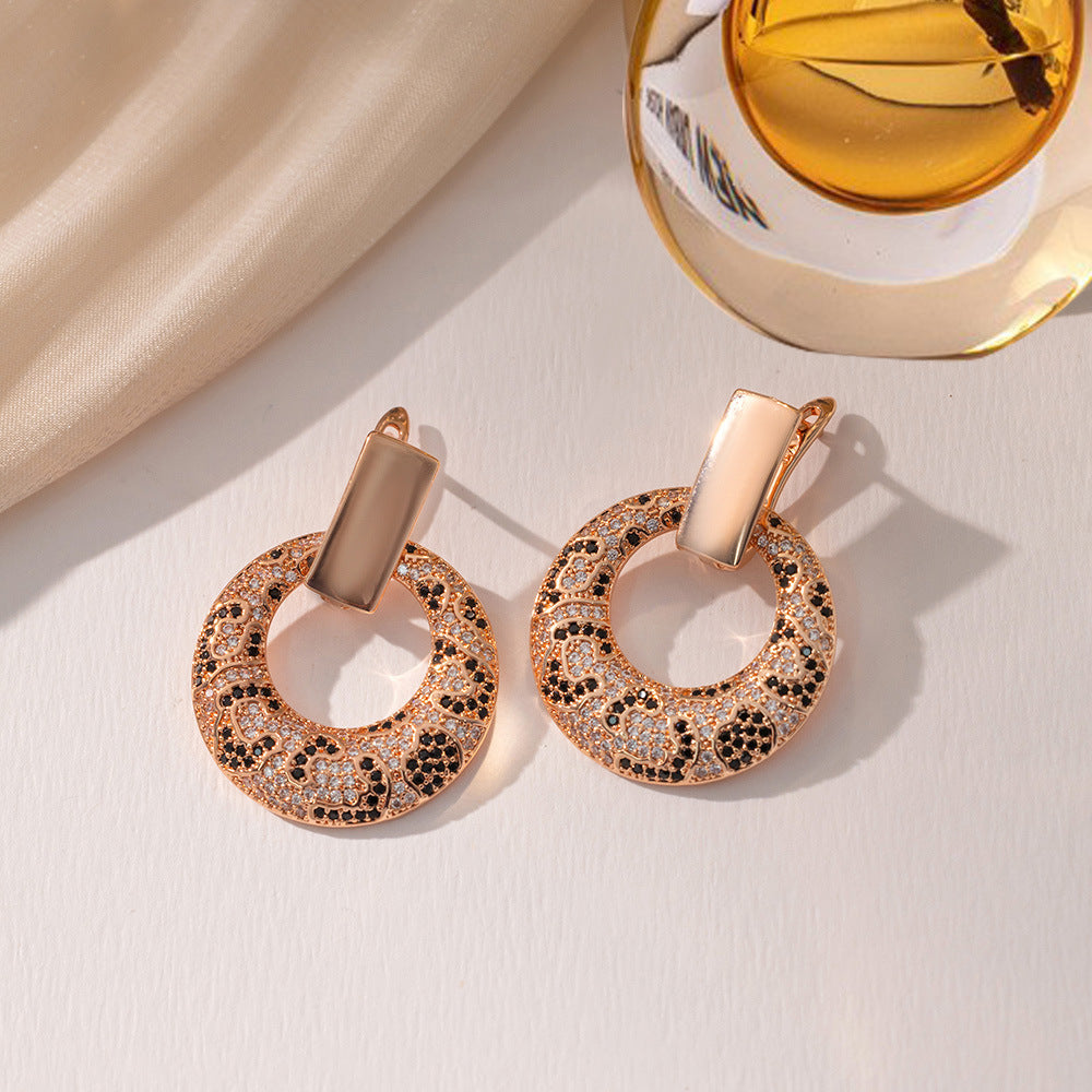 Leopard Print Copper Gold-plated Micro Inlaid Zirconium Snake Pattern Light Luxury High-grade Earrings