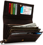 Genuine Leather Floral Accordion Wallet – Zip Pockets, RFID Blocking