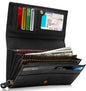 Genuine Leather Floral Accordion Wallet – Zip Pockets, RFID Blocking
