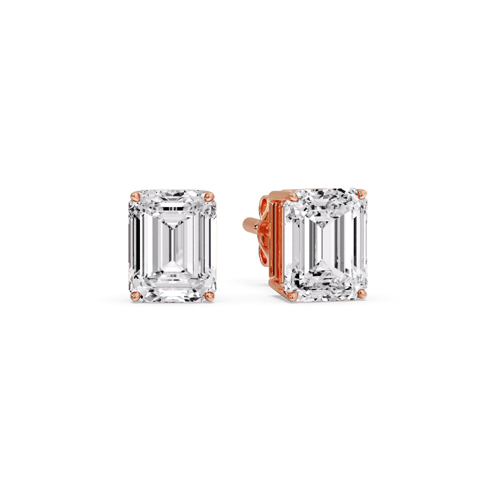 IGI Certified Emerald Cut Diamond Solitaire Stud Earrings
