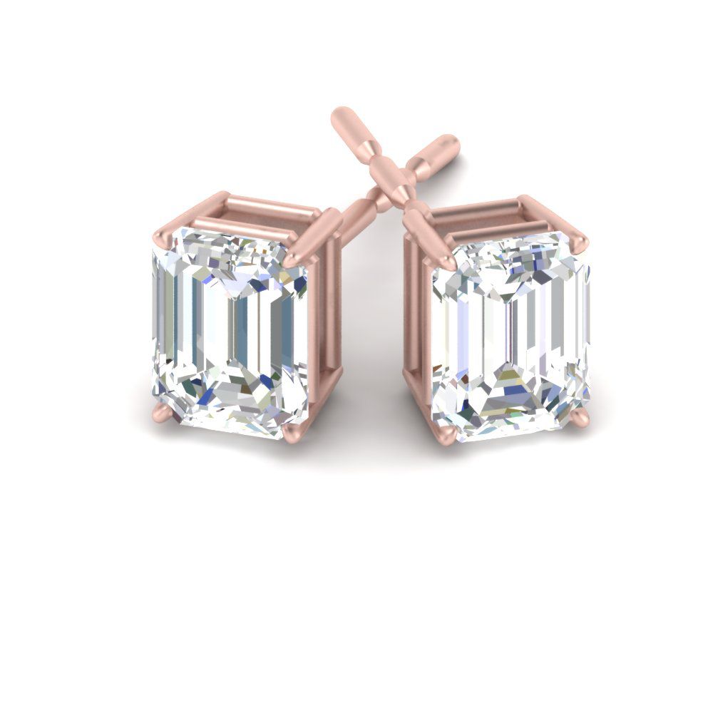 IGI Certified Emerald Cut Diamond Solitaire Stud Earrings
