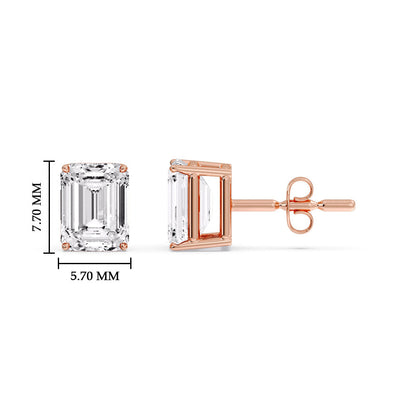 IGI Certified Emerald Cut Diamond Solitaire Stud Earrings