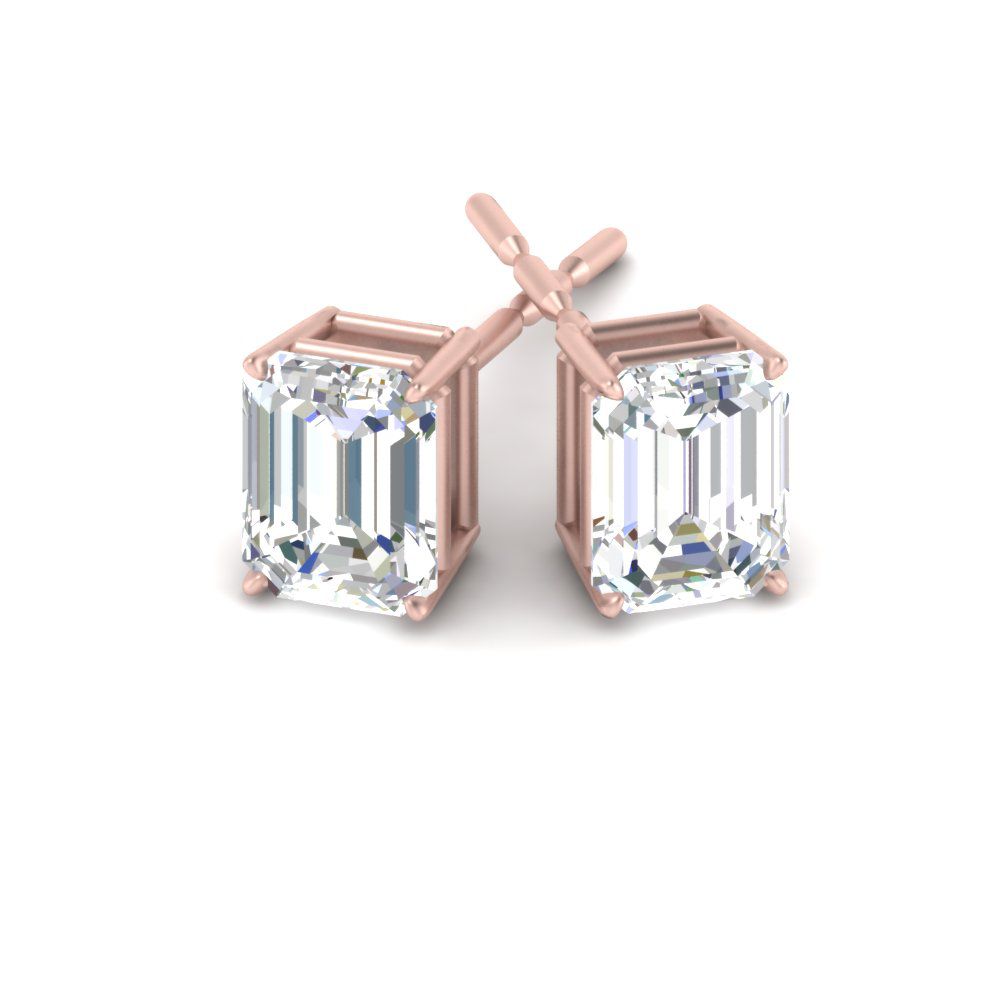 IGI Certified Emerald Cut Diamond Solitaire Stud Earrings