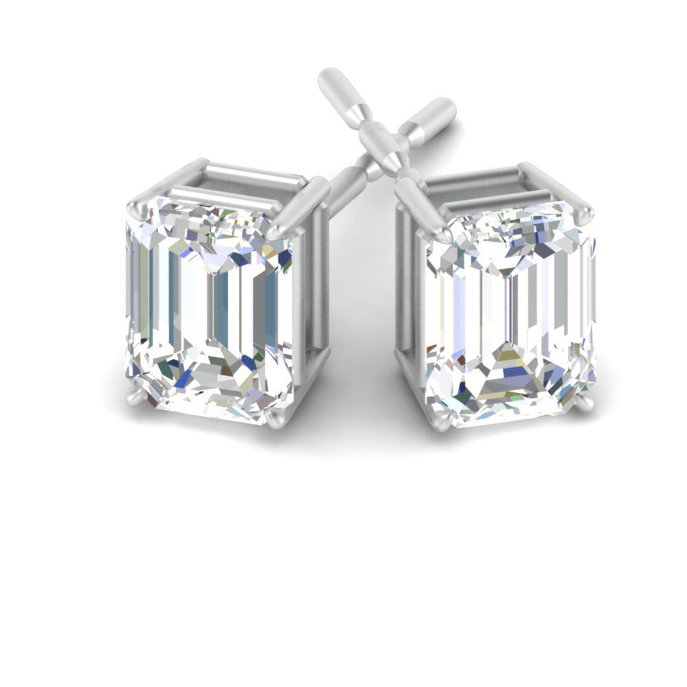 IGI Certified Emerald Cut Diamond Solitaire Stud Earrings