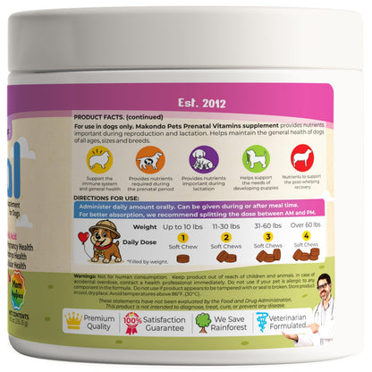 Dog Prenatal Vitamins 120 Soft Chews Multivitamin Folic Acid Zinc B Complex DHA & EPA Omegas and Probiotics Supplement for Pregnant Nursing Breastfeeding pet Mom & Puppy Vitamin Formula