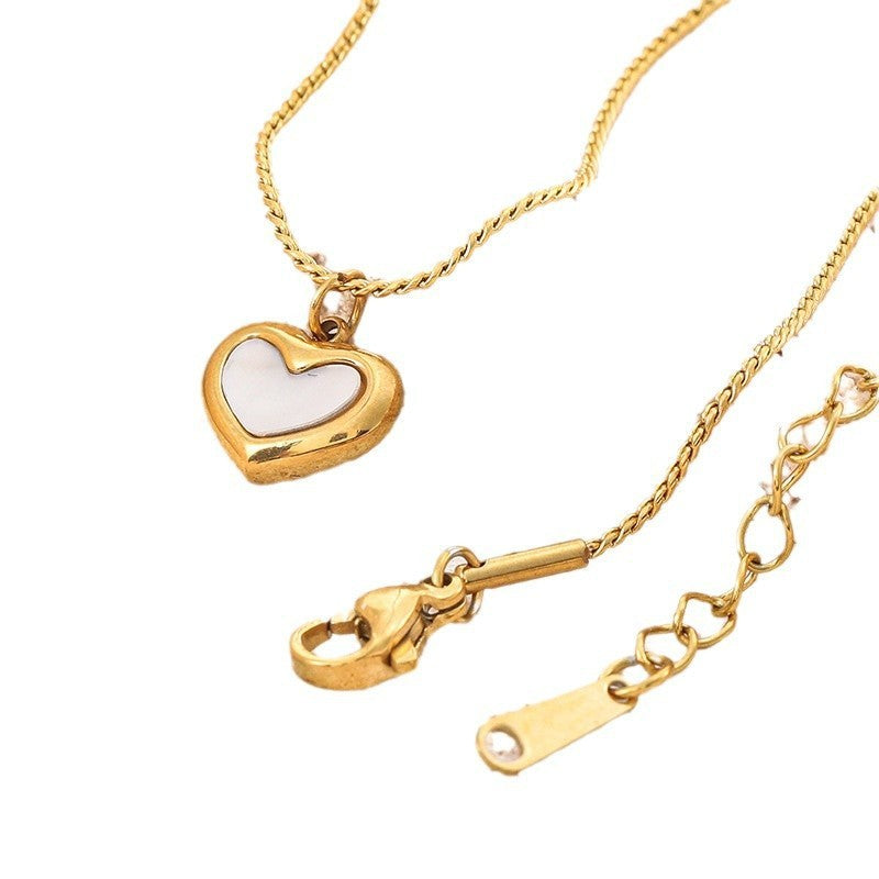 Heart-shaped Mother Shell Pendant Titanium Steel Necklace