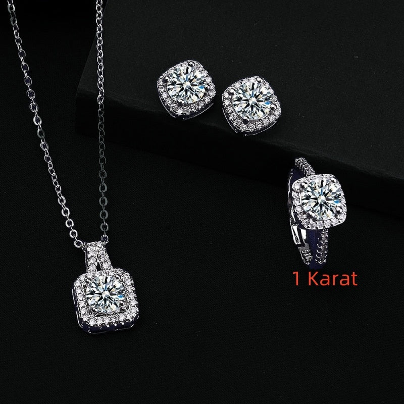 Square Bag Diamond Necklace Rings Ear Studs Suit
