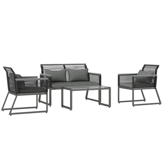 4 Pieces Rattan Garden Furniture Set - Charcoal Grey