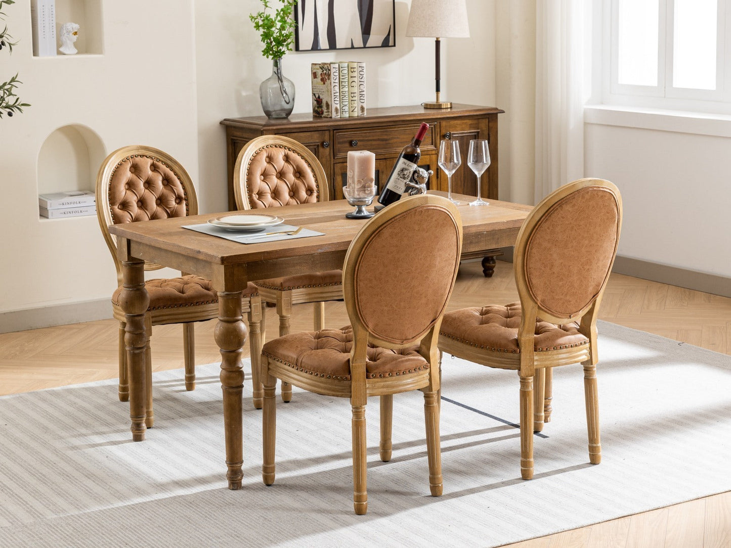 Set of 2 French Style Solid Wood Antique Dining Chairs