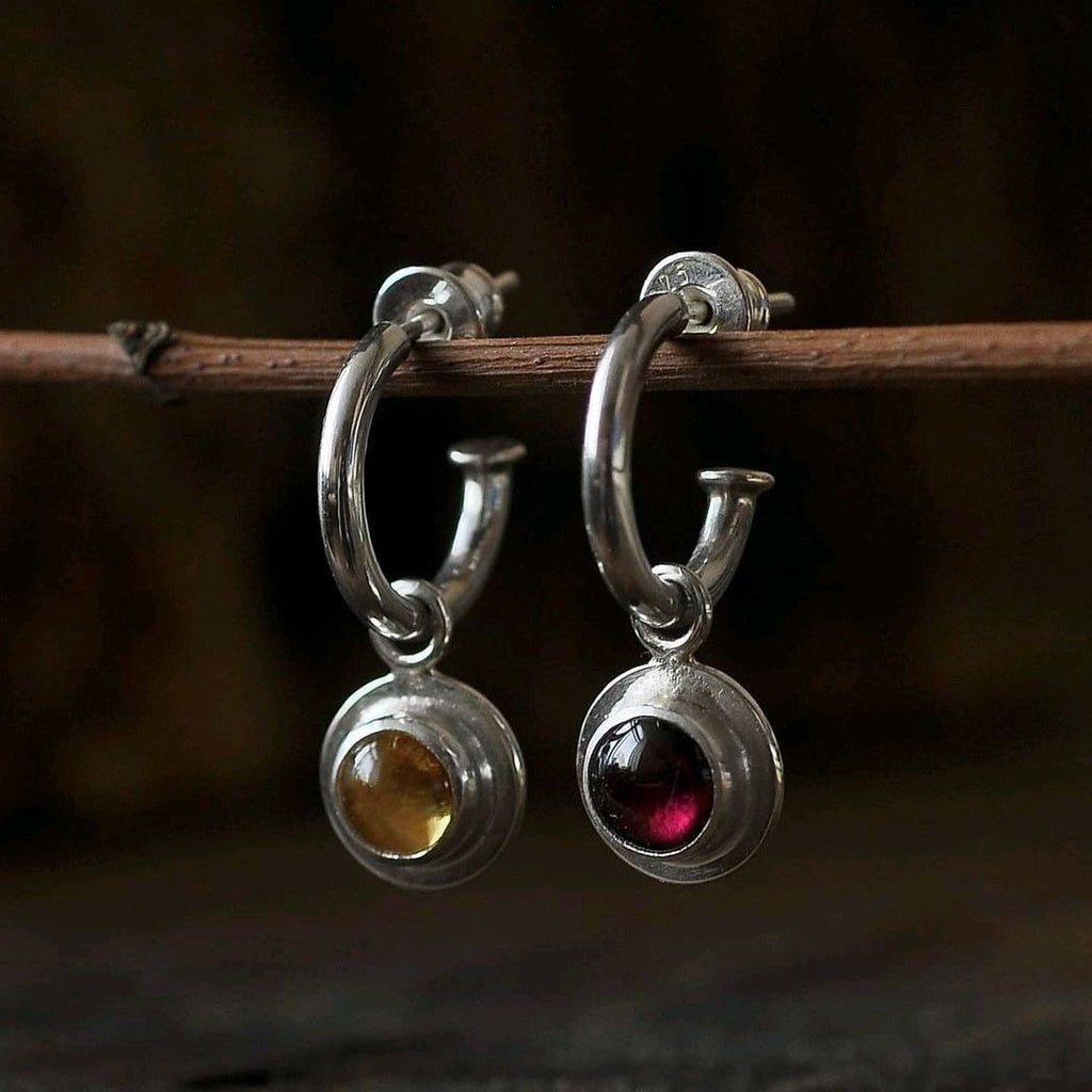 Simple Round Colorful Beads Circle Ancient Silver Earrings