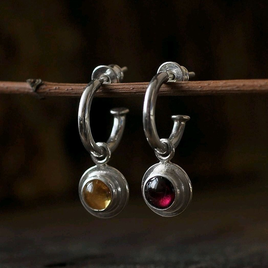 Simple Round Colorful Beads Circle Ancient Silver Earrings